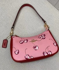 NWT Teri 2way Shoulder Bag Canvas Leather Cherry Print Pink CR290 New