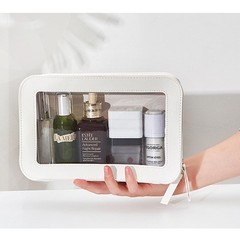 Clear and Waterproof Makeup Bag Portable Travel Cosmetic Single Layer, White