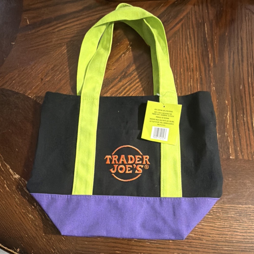 Trader Joe’s Foldable Canvas Tote Bag Black Green Purple Reusable Shopping