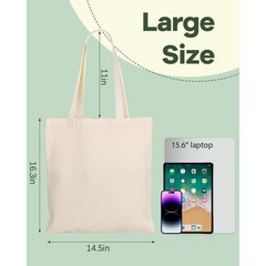 24 Pack Large Canvas Tote Bag Bulk, 14.5×16.3 Inches Blank Tote Bags for DIY Pro