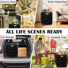 Reusable Grocery Bag on Wheels, 66LBS Foldable Shopping Cart with 5 Black