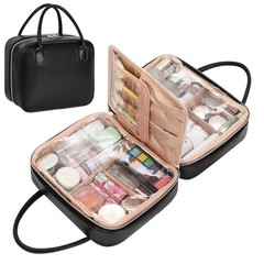 onemoky Travel Makeup Bag, Large 9.9 x 5.3 x 8.5 inches, 03-Black Leather