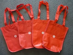Lululemon Reusable Shopping Tote Bags (4) Small Totes Red/White (A)