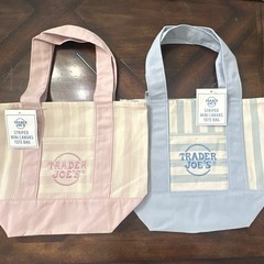 Trader Joe’s Striped Mini Canvas Tote Bag Tote Pink 13x6x10 in LxWxH
