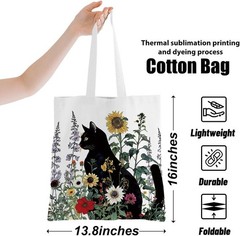 Mystic Sun Moon Tote Bag Reusable Grocery Weekender Cat Lover Gift Cottagecore