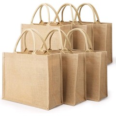 Jute Tote Bags Set of 6 Durable Reusable Grocery Gift Bags W/ Waterproof Lining