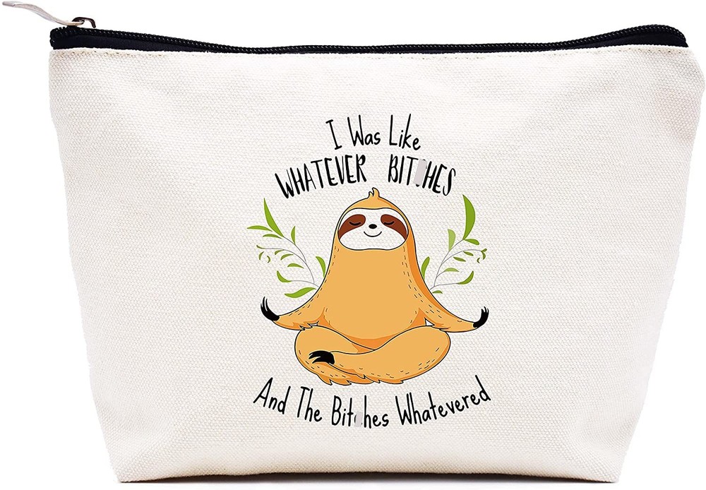 Sloth Cosmetic Bag Gifts-Sloth Makeup 9.8 ″ W x 7″ H x 2.7″ Bottom, Beige