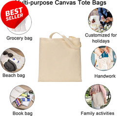 12 Pack Blank Canvas Tote Bags Bulk Reusable Shopping Grocery Craft Bags US