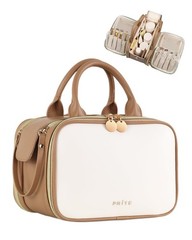 Prite Travel Makeup Bag Women’s Large Capacity Waterproof Medium, Beige Brown