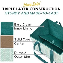 3 PCS Green Heavy Duty Reusable Grocery Shopping Bags Box Shape Hard Bottom