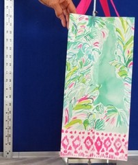 NEW Keep it Pnk & Grn LILLY PULITZER Ribbon Handle SHOPPING BAG w.GOLD Signature