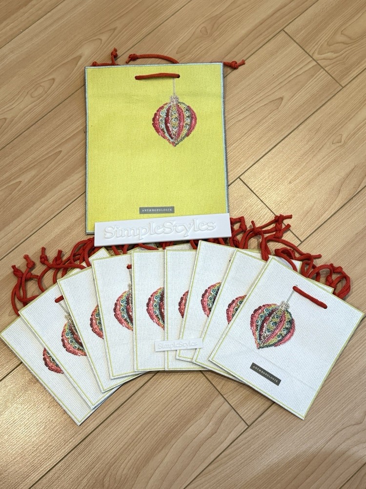 Anthropologie Christmas Ornament Set x 10 Paper Gift Bags 1 Medium + 9 Small NEW