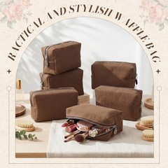 Kacctyen 6 Pcs Waffle Makeup Pouch Bag approx. 7.1 x 4.3 x 2.8 inches, coffee
