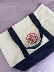 Popular Trader Joe’s Canvas Tote Bag Cream Navy Reusable Grocery Shopping Tote