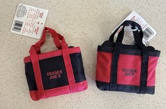 2 Trader Joes Micro Mini Tote Charm Grocery Bag 2 in 1 Limited Edition BLK RED