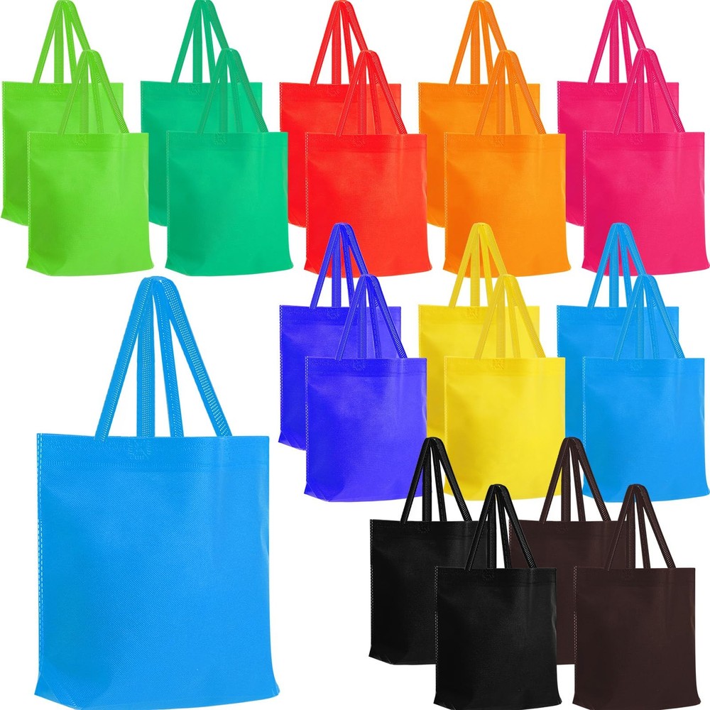 50 Pcs Non Woven Reusable Bags Multi Color Blank Gift Totes Bulk Fabric Groce…