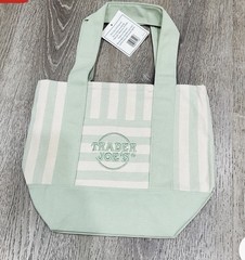 TRADER JOE’S MINI PASTEL STRIPE CANVAS TOTE BAGS SET Of 4 PINK BLUE GREEN BEIGE