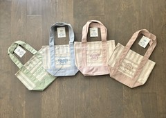 Trader Joe’s Striped Mini Canvas Tote Bag Set of 4 Green, Blue, Pink, Beige