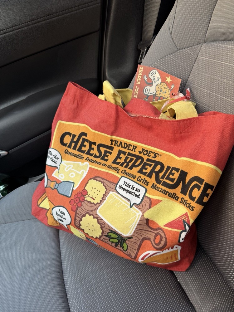 Trader Joe’s Foldable Canvas Reusable Shopping Bag Cheese Experience Multicolor