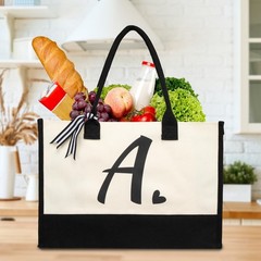 shenee Initial Canvas Tote Bag, Personalized Beach Jute Bag Present for