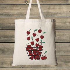 Cherry Farm Market Tote Bag Cotton Reusable Bag Foodie Gardener Gift Fruit Tote
