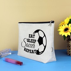 Soccer Gifts for Girls Women Makeup Bag Lover Gift Football beige