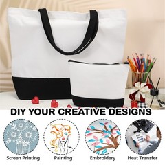 40 Pcs Blank Canvas Tote Bags Bulk and Makeup Bag Large Cotton Zipper Reusabl…