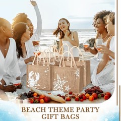 10 Pack Beach Burlap Tote Bags Bulk Large Beach Jute Tote Bags14.2″x 12.6″x7.5″