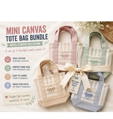 Trader Joe’s Mini Pastel Stripe Canvas Tote Bag Limited Edition Set Of 4