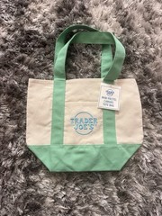Trader Joe’s Mini Canvas Foldable Tote Bag Beige Green Small Solid