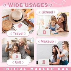 Small Initial Patch Makeup Bag Personalized Gifts Make Up D, White-Pink