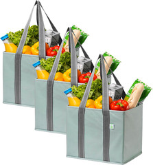 Reusable Grocery Bag with Hard Bottom – Heavy-Duty Foldable Storage Tote