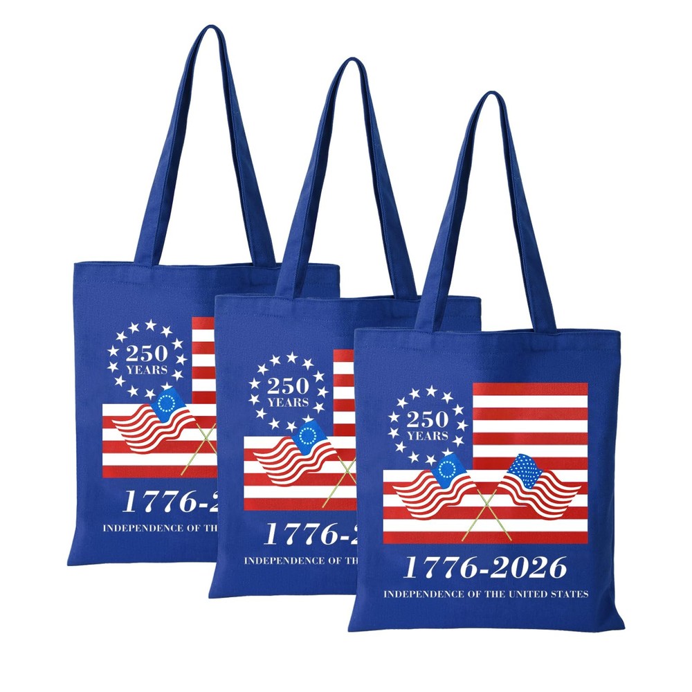 4th of July Decorations Tote Bag, 1776-2026 250 Anniversary USA Flag, 3-Pack …