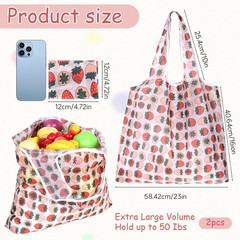 2 Pcs Reusable Shopping Bags Cute Extra Large Foldable Bag Travel Waterproof Tot