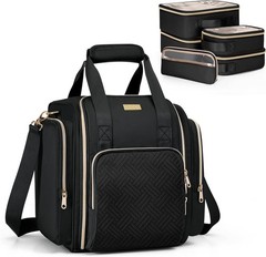 Travel Makeup Bag with 5 Removable Cases, Large Cosmetic Case Make up Black