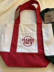 Trader Joe’s Mini Canvas Tote Bags Set of 2 Red/Green Holiday Colors NWT
