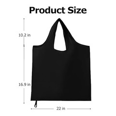 Black Foldable Reusable Shopping Grocery Tote Bag Waterproof Nylon 22″ x 16.9″