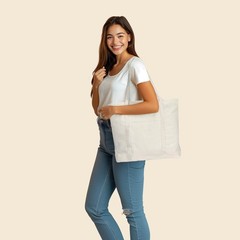 22″ Large Cotton Canvas Zippered Shopping Tote Grocery Bag in Natural