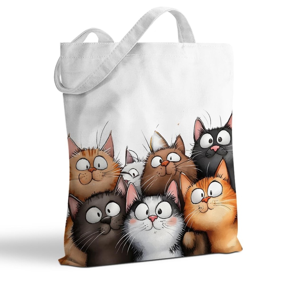Cute Cat Tote Bag, Cats Gift Handbag Funny Reusable Shopping Storage Shoulder…