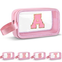 Vodolo Initial Makeup Bag,Letter A Cute Clear Monogrammed Cosmetic A, Pink