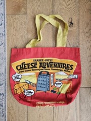 Trader Joe’s Foldable Canvas Shopping Bag Cheese Experience Red Yellow Pop Art