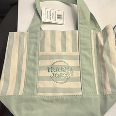 Trader Joe’s Canvas Tote Bag Green/Beige Striped Small 10x10x10 in New