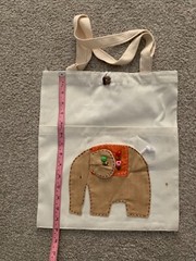 Artsy Cream BAG TOTE with patchwork Elephant + Kate Aspen Elephant candle. New