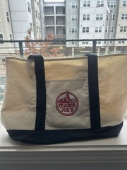 trader joes bag- classic canvas tote, navy blue, good condition