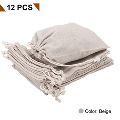 12pcs Cotton Storage Bags 5.9″ x 7.9″ Canvas Drawstring Bag, Beige