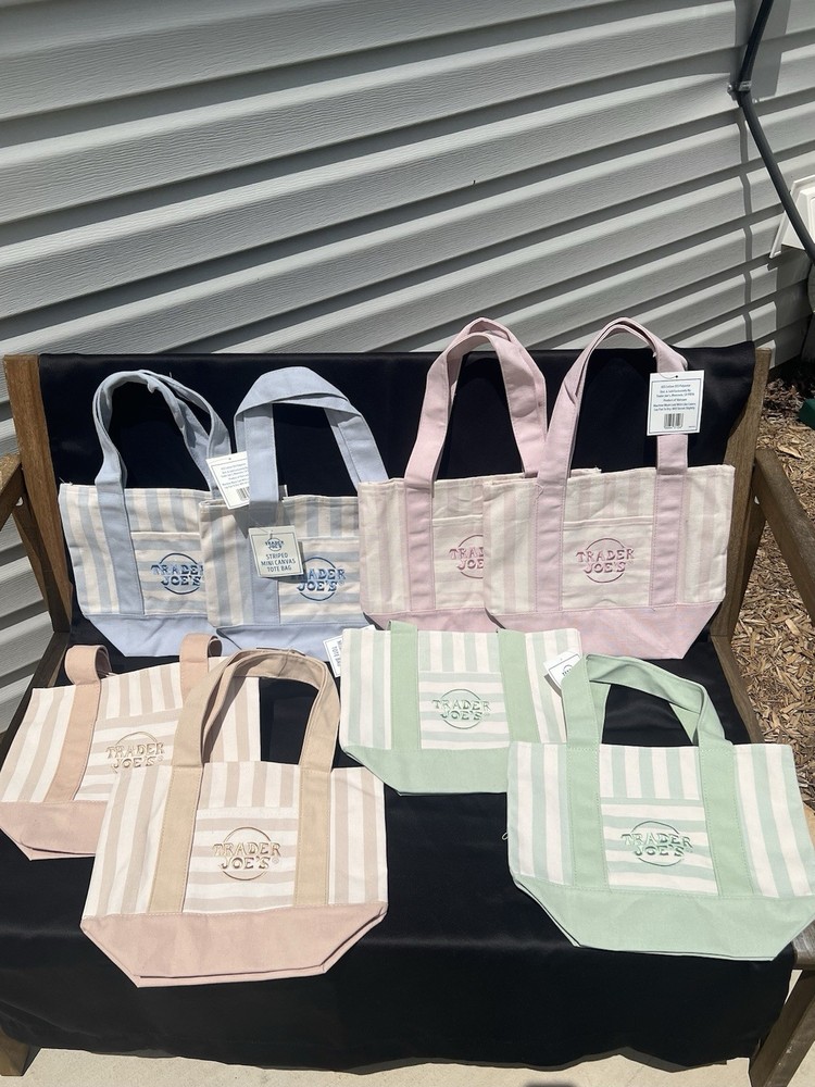 Trader Joe’s Striped Mini Canvas Tote Bag Green/White 12x5x9.5 Machine Wash
