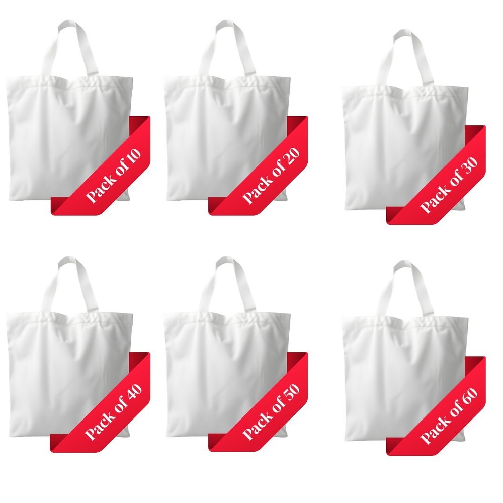 White Canvas Tote Bags Bulk | Custom Printable | Heavy Duty | Pack of 10–60