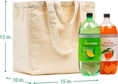 Canvas Grocery Bag 3pc XL Set W/ Real Pockets Long Shoulder Strap & Short