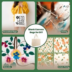 ZZCJAY Canvas Grocery Bag 3 Pack, Reusable Bags with Large, Beige