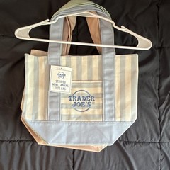 Trader Joe’s Striped Mini Canvas Tote Bag Blue/Beige 13x10x6 in New